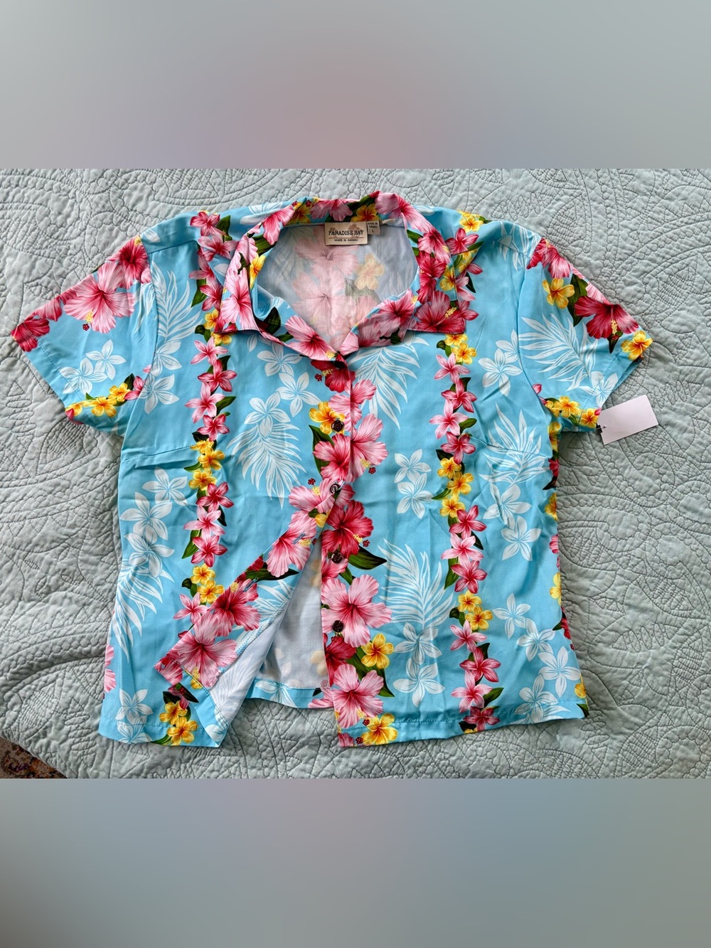Paradise Bay Hawaiian Floral Shirt - Blue with Pink & Yellow Flowers